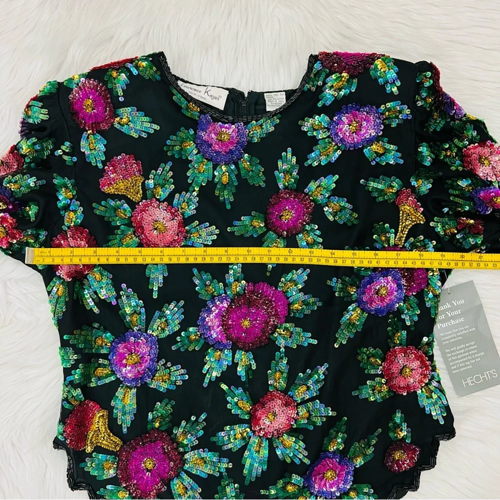 Laurence Kazar Vintage Tags Attached Sequined Floral Silk Blend Top - Picture 12 of 16